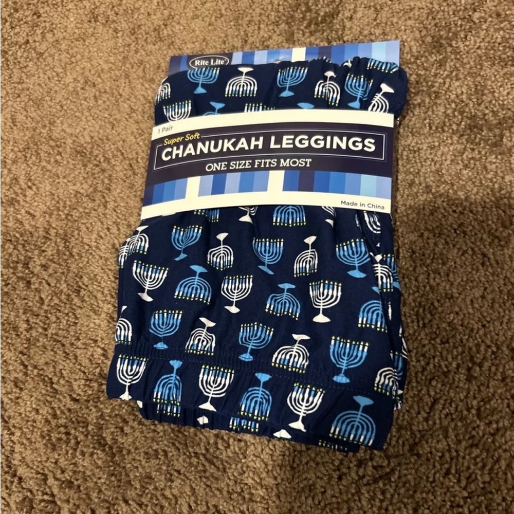 Rite aid holiday leggings Hanukkah menorah one size blue white new